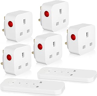 Remote Control Plug Socket, SURNICE 13A/3120W Wireless Remote Switch, 40m/130ft Operating Range for Household Appliances, 5 Pack Sockets and 2 Remote, Batteries Included