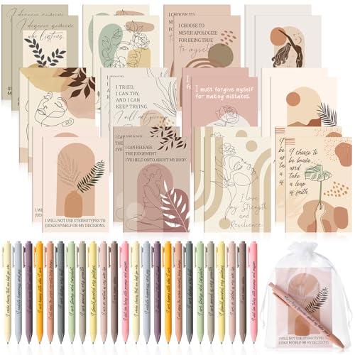 Image of Mooliwe 24 Pcs Positive Affirmation Gift Set Gratitude Notebooks with Pens Small Bags Motivational Encouragement Notepads Daily Affirmations Journal for Women Stress Relief Self Care (Boho)