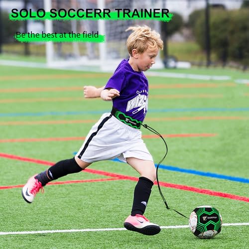 Soccer/Volleyball/Rugby Trainer, Football Kick Throw Solo Practice Training Aid Control Skills Adjustable Waist Belt for Kids Adults (glow)