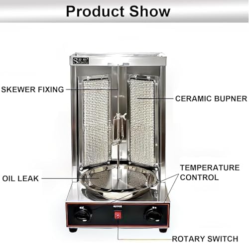 Electric Shawarma Kebab Machine - Vertical Grill Rotisserie with Adjustable Temperature 50-350℃ for Gyro Meat Cooking - Ideal for Commercial & Home Kitchen Use