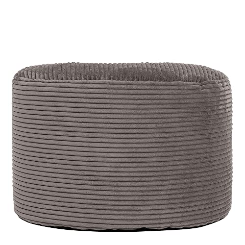 Icon Frankie Puff Reposapie Clásico de Pana, Carbón, 55cm x 35cm, Puff Reposapie de Cordón Gigante para Adultos, Reposapie para Zonas de Estar con Relleno Incluido (Cocina)