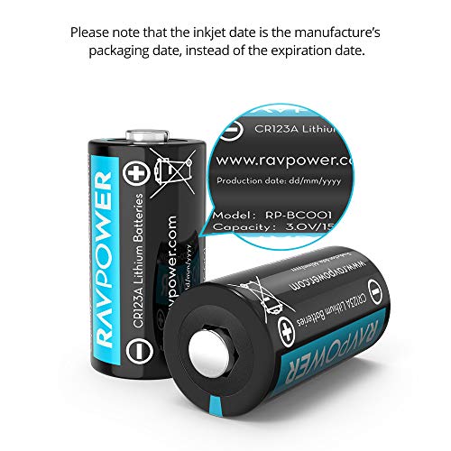 CR123A 3V Lithium Battery RAVPower Non-Rechargeable Lithium Batteries [16 Pack 1500mAh Each] 10 Years of Shelf Life for Arlo Cameras Polaroid Flashlight Microphones [CAN NOT BE RECHARGED] - Thumbnail 3