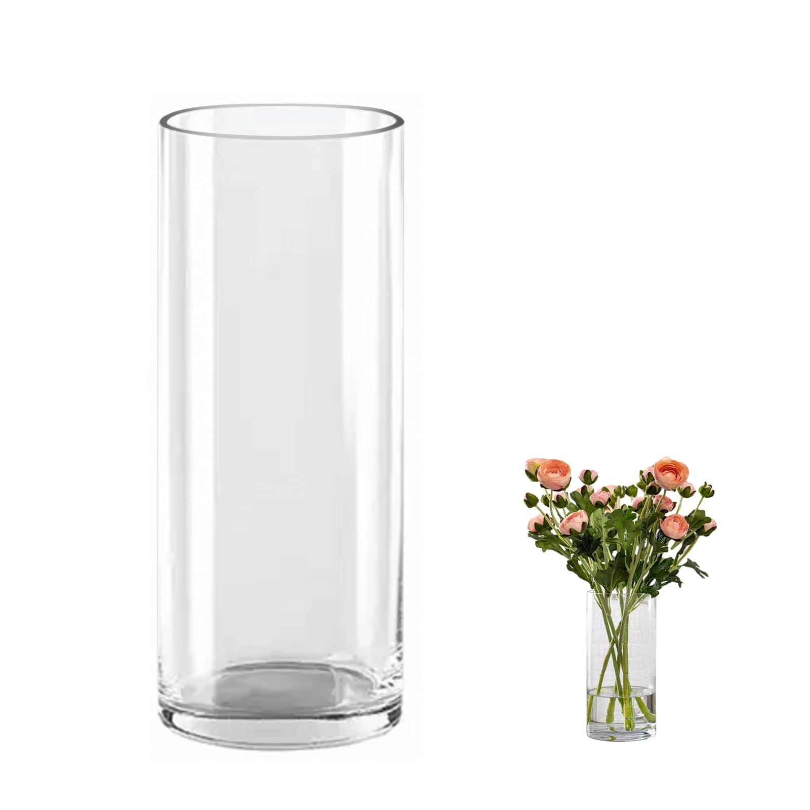 QEEYON Jarrón De Cristal Cilíndrico, 25 cm de Alto Jarrones De Cristal Grueso para Flores,Florero Cristal Arreglo Floral para Centros de Mesa, Sala de Estar, Cocina, Oficina, Boda (25 x 10 cm)