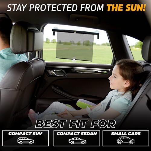 Image of EcoNour Car Window Shades for Baby (2 Pack) | Retractable Shade for Car Side Window | Window Sun Shades with Suction Cups | Large Clips for Durability | Baby Travel Accessories (14 inch x 18 inch)