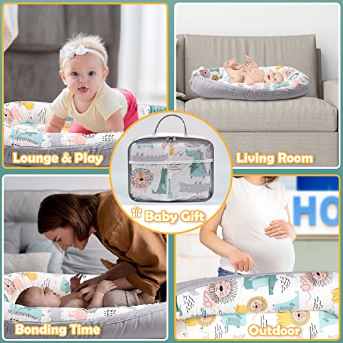 Image of Infant Support Cushion-Breathable and Soft Organic 100% Cotton, Portable Tummy Time Mat with Removable Support Cushionr Cover, Floor Baby Support Cushion for Newborn - Lion