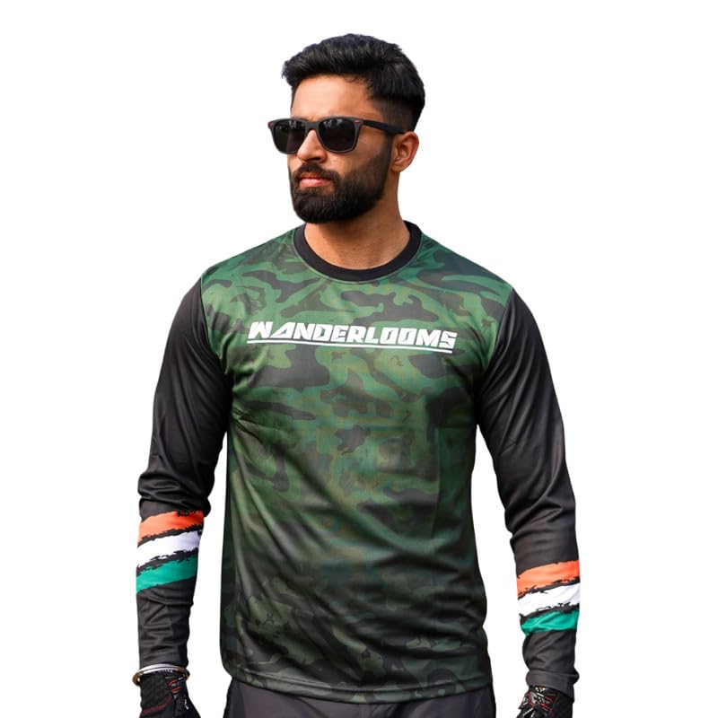 WANDERLOOMS Jersey Tshirt for Men | Graphic Printed Riding Jersey for Bikers| Stylish Full Sleeve V Neck Cycling T-Shirt for Men