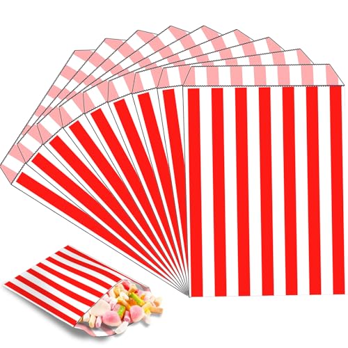 MOMAHUA 100 Stück Rot Mini Papiertüten Candy Bar Naschitüten Klein Kraft Butterbrottüten Bunt 13x18cm Geschenktüten Tüten Candybar Brotpapiertüten für Halloween Weihnachten Hochzeiten