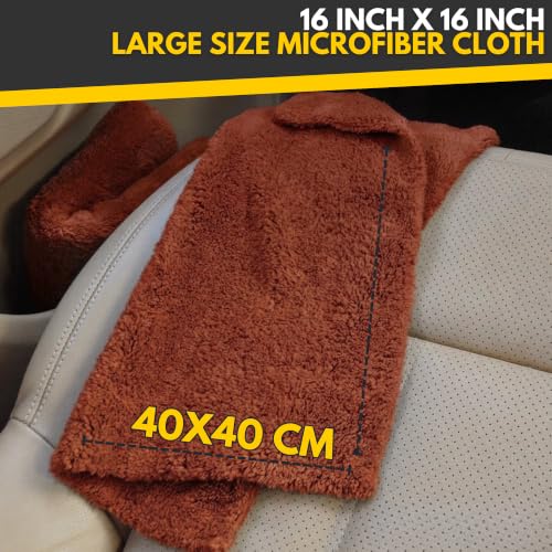 Image of F8WARES Microfiber Cloth for Car - Absorbent Car Cleaning Cloth Edgeless 550 GSM 40X40 cm - Micro Fiber Cloth for Car Cleaning - Car Washing Clothes Microfiber Towel (Brown, Pack of 4 (40x40))