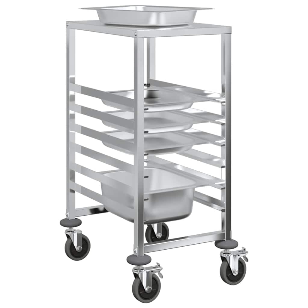 Générique Carrello a vassoi in acciaio inox 6 vasche GN 39 x 55 x 87 cm | 4 ruote girevoli silenziose, 2 freni, capacità fino a 6 recipienti GN 1/1, uso professionale