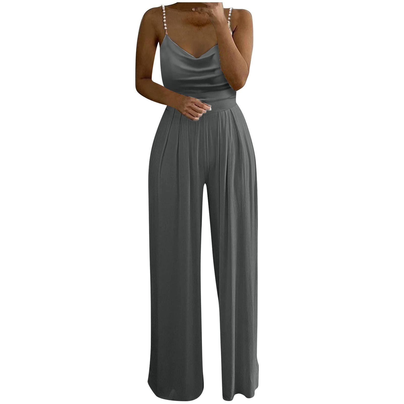 Yolimok Monos de Vestir Mujer Elegante Verano Largo Talla Grande Sin Mangas Mono de Color Sólido Pantalones Anchos de Rectos Playsuit Fiesta de Noche Elegante Manga Corta Mono De Pierna Recta