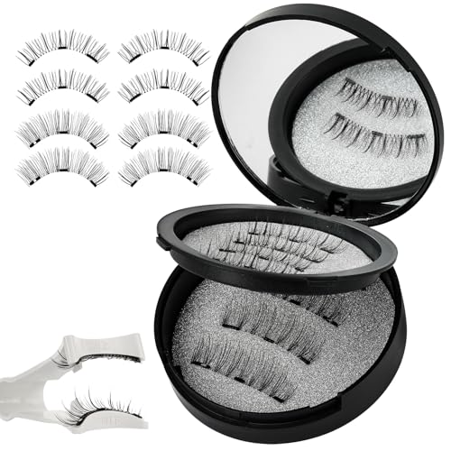 Pestañas magnéticas, Higu clace Pestañas magnéticas con aplicador, aspecto natural, sin delineador de ojos, no necesita pegamento (Black AB1)