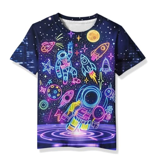 Image of Linnhoy Kids 3D Print Fashion Graphic T-Shirts for Boys Girls 6-16 Years | Unisex Colorful Short Sleeve, Crewneck, Breathable Fabric, Suitable for Daily Sport Festival Wear