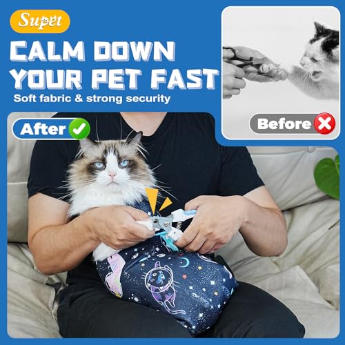 Image of Supet Cat Grooming Wrap for Cutting Nails, 2026 Self-Adherent Cat Wrap, Anti-Escape Calming Cat Swaddle Wrap for Medicine, Nail Clipping, Teeth Brushing, Ear Cleaning (Space, L)