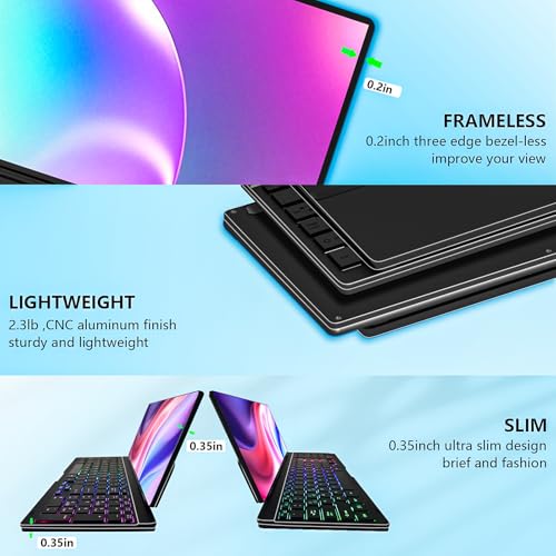 Image of Portable Touchscreen Monitor with Silent Keyboard 12.8-inch Ultra-Slim Stretched Bar Screen Folding FHD 120% sRGB, USB-A /C Compatible Screen for Computers, Laptops, Mini PCs, Console