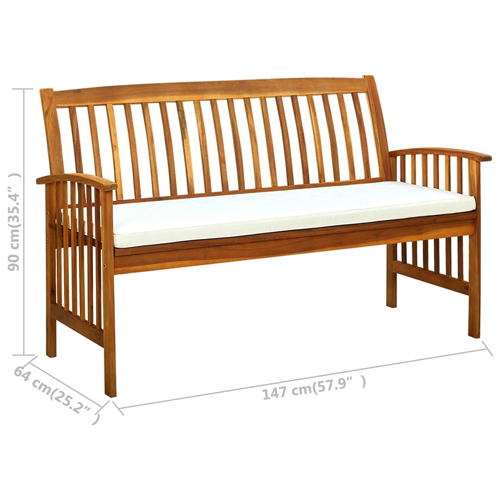 Banco de jardín con cojín de 147 cm de madera maciza de acacia