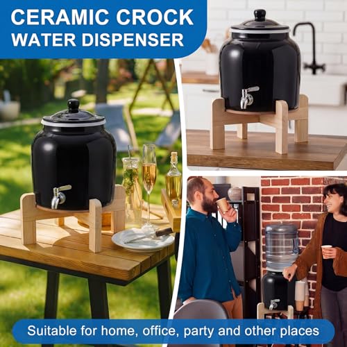 Image of Filltouch Ceramic Water Dispenser with Wood Stand for 3-5 Gal Jug, Black