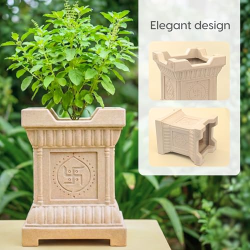 Image of Eha Earth-Friendly Brindavan Tulsi Pots for Home Big Size | 17 inch, Pack of 1 | Heavy Duty Tulasi Pot Made with Rice Husk & Bamboo Biocomposite | UV Protected Plant Pots | Tulasi Kota Set | Sand Dune
