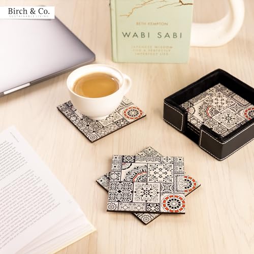 Image of Birch & Co. Cork Coasters - Set of 6 - Square - Black - Dining Table Decor Accessories - Coaster Set For Dining Table For Hot Pots - Coasters For Cups