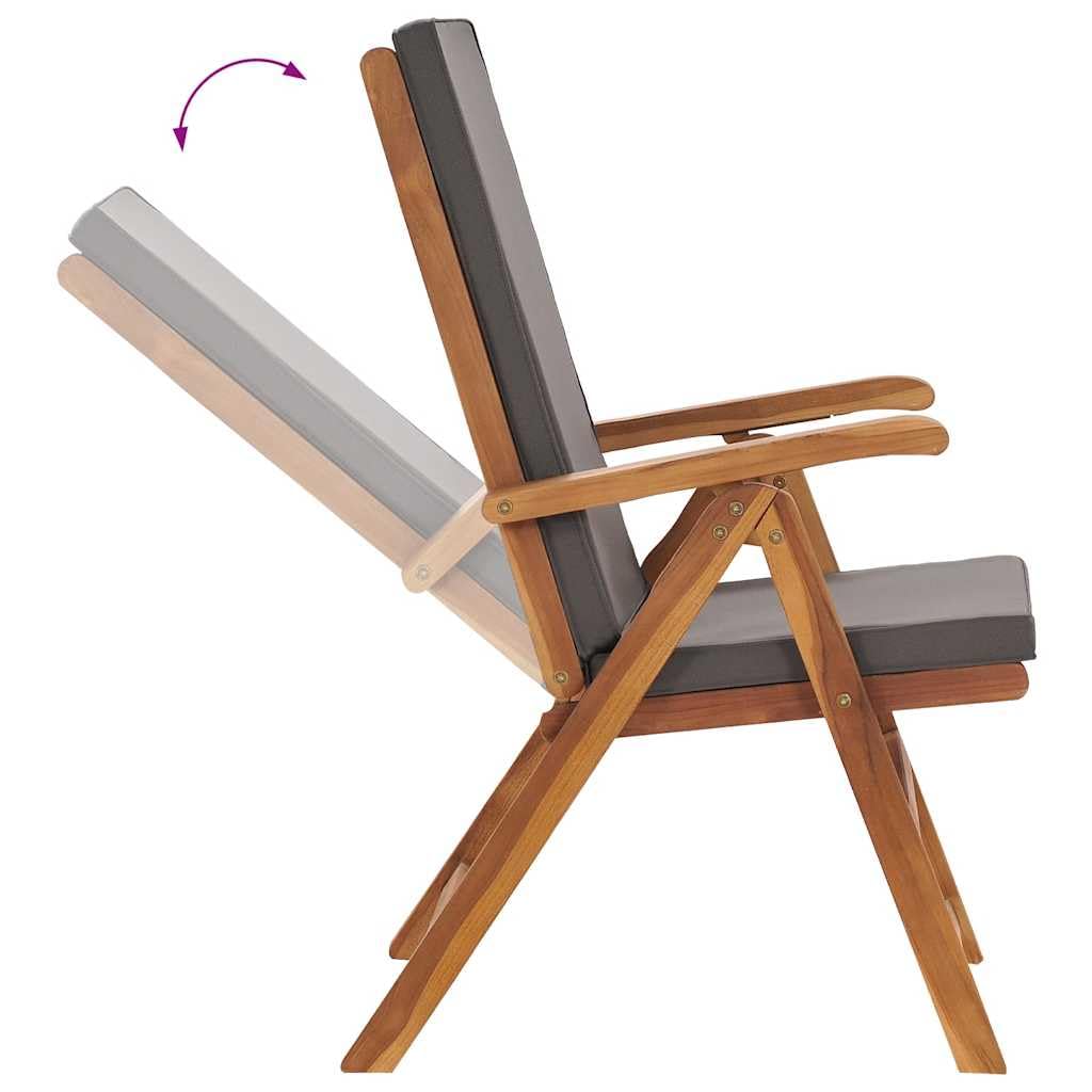 vidaXL 2X Teca Maciza Sillas de Jardín Reclinables y Cojines Asiento de Terraza Patio Parque Exterior Interior Aire Libre Plegable Gris