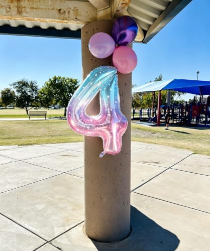 Image of Number Balloons 8 Balloon 40 inch for 8 Birthday Decorations, Blue and Pink | Saturated Color, Large 40 in, With Inflation Straw & Hanging Hole, Great for Men's Party, Back-To-School Season, Pool Party