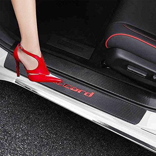 XITER For Honda Accord 2012-2024 Carbon Fiber Leather Car Door Sill Scuff Plate Guard Sills Door Entry Guard Protector Trim Autoparts Accessories 4PCS (RED)