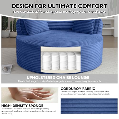 Image of Oversized Round Chair Lounge Chaise Indoor, 53.5 inch Upholstered Corduroy Deep Seat Single Cloud Sofa Chair, Fluffy Modern Large Circle Boneless Sleeper Sofa for Living Room, Bedroom, Blue