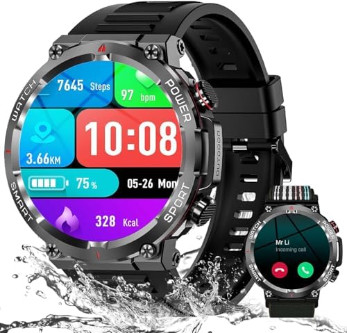 LIGE Smartwatch Uomo EF5 - Torcia LED Integrata, Chiamate Bluetooth, Schermo AMOLED 1.43'', 100+ Sport, Impermeabile, Cassa In Titanio TC4
