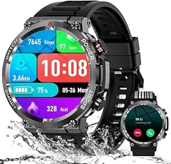 IOWODO Smartwatch Uomo,Orologio Fitness Chiamate Bluetooth,Smart Watch Militari Tracker con Cardiofrequenzimetro,SpO2, Monitoraggio del Sonno,100+ Modalità Sport Compatibile Android iOS (2 Cinturini)