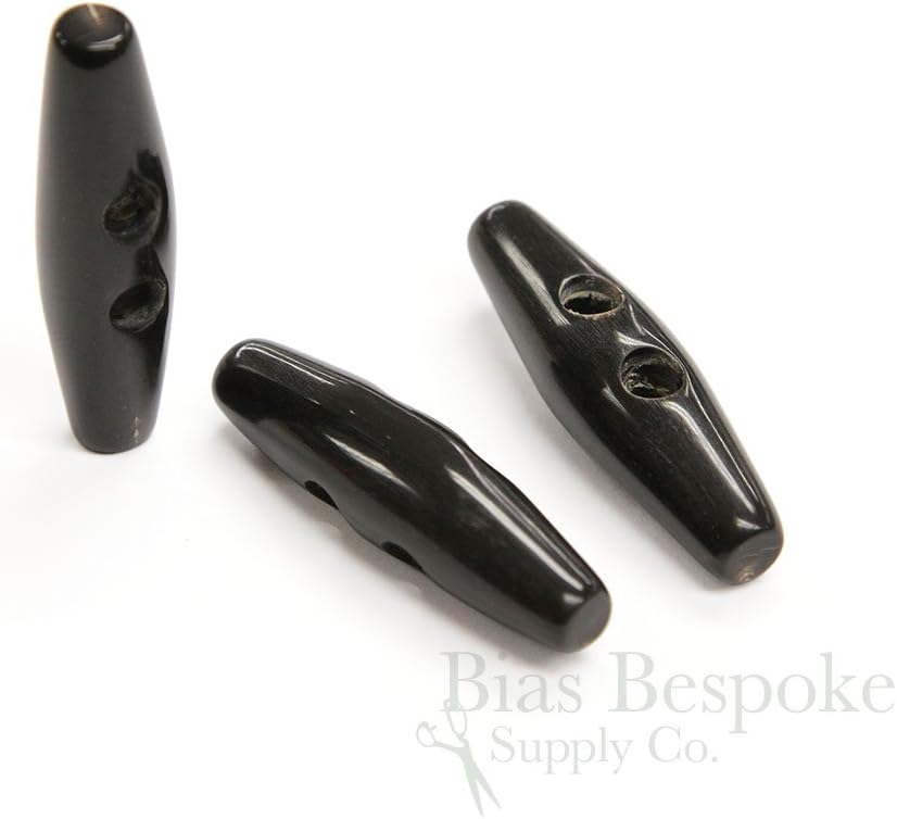 Set of 3 Elegant Black-Brown Buffalo Horn Toggle Buttons, Made in Germany