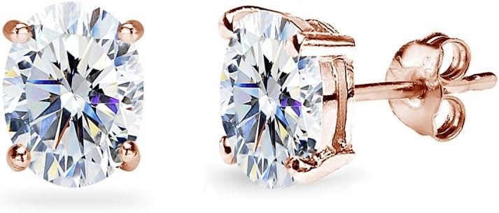 Sterling Silver 7x5mm Oval Solitaire Stud Earrings Made with AAA Zirconia