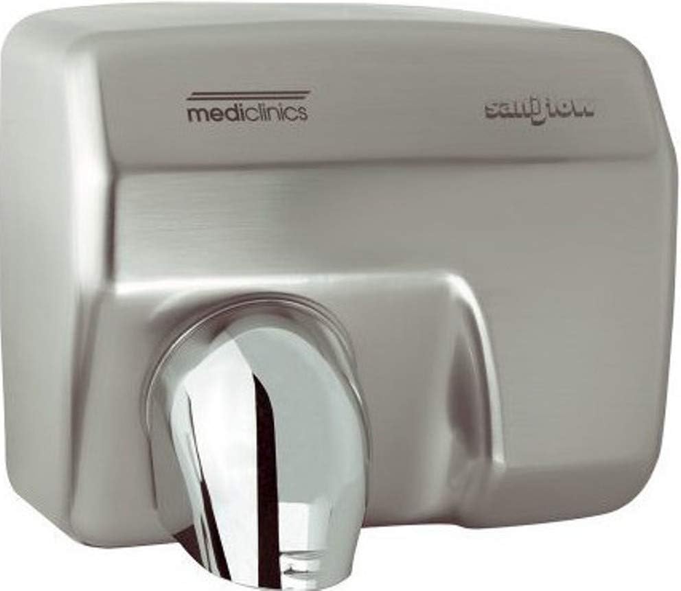 E88ACS-UL Automatic Hand Dryer, Steel One-Piece Cover with Steel Satin Finish, 1/16" (1.5 mm) Thick Steel Cover, 5800 r.p.m., 62 mph Air Velocity, 29 Sec. Drying Time
