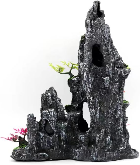 Miniatura 4 de Decoración de acuario Adornos temáticos - Vista de montaña Adorno de piedra Árbol Cueva de Roca Decoración de pecera Descanso de peces Juego Ocultar