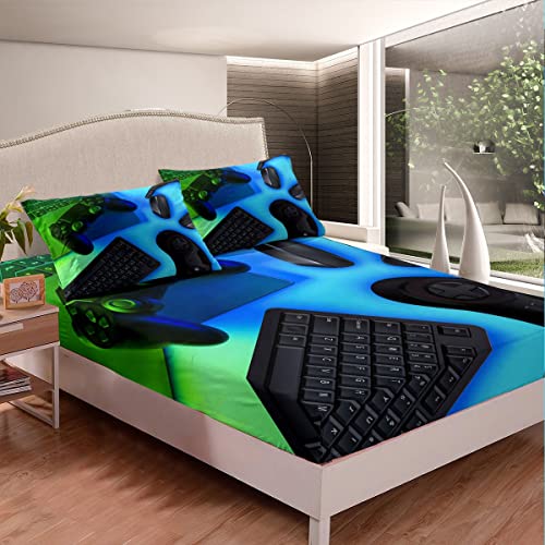 Gamer Bedding Set Gaming Comforter Cover for Kids Boys Girls Teens Video Game Bed Sheet Set Breathable Black Blue Gamepad Bed Cover Double Size - Image 2