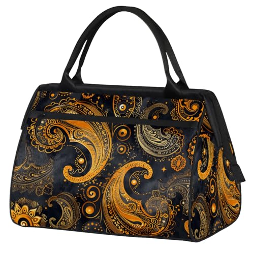 Overnight Weekender Bag for Women Men Ethnic Paisley Beautiful Waterproof Carry On Travel Duffel Bags with Zipper Lightweight Sports Gym Bag Luggage Workout Handle Bags for Traveling Yoga Camping