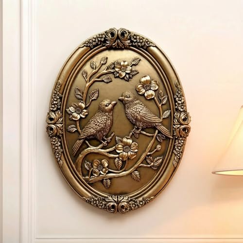 Sculpture murale oiseau relief 3D dorée pour chambre