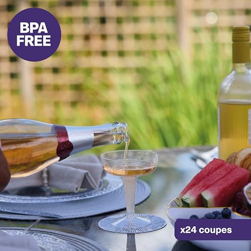 MATANA 24 Elegant Plastic Coupe Glasses for Cocktails, Martinis, Maragaritas, Champagne, Wine (120ml) - Transparent, Sturdy & Reusable for Weddings, Birthdays, Parties & Events - Image 4