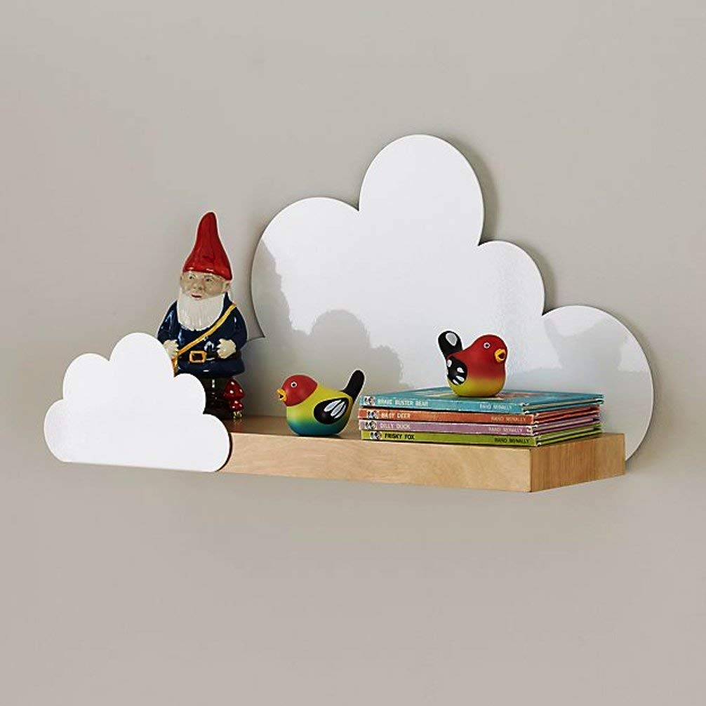 Floating Cloud Wall Shelf with Wooden Base (White)