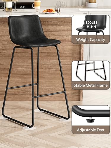 Image of 30in Bar Stools Counter Height Chairs Set of 4 Metal Legs (Black)