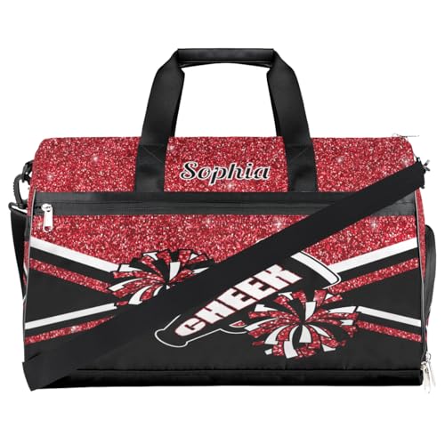 Personalized Cheer Bag Dance Bag for Girl Woman,Custom Gym Bag Sport Duffle Bag Overnight Bag With Shoes Compartment Glitter Red Cheerleading2