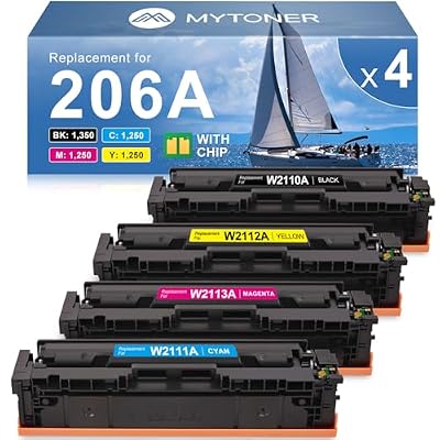 MYTONER 206A Toner Cartridges 4 Pack (with Chip) Compatible Replacement for HP 206A 206X for Color LaserJet Pro MFP M283fdw M283cdw M283fdn Pro M255dw M255nw M283 M255 Printer W2110A High Yield Ink