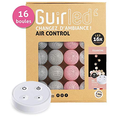 Guirlande lumineuse boules coton LED USB - Télécommande sans fil - Chargeur double USB 2A inclus - 4 intensités - 16 boules - Églantine