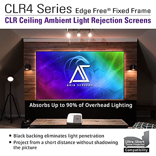 Image of Akia Screens ALR Projector Screen 123 inch 16:9 4K UST Ultra Short Throw Projection, High Black Levels, Ceiling Ambient Light Rejecting Screen, Edge Free Fixed Frame Movie Screen AK-NB123H-CLR4