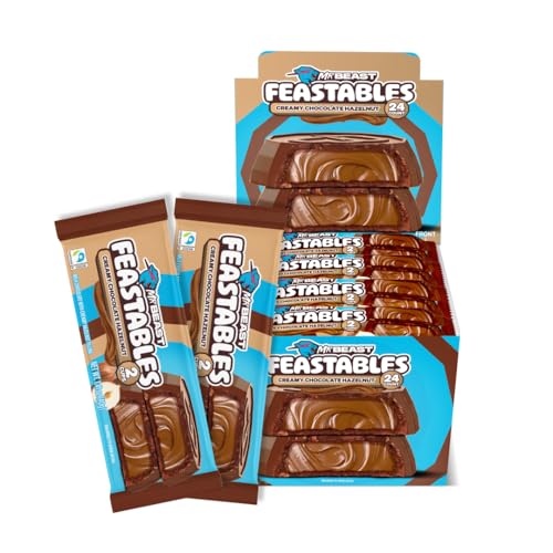 Feastables MrBeast Hazelnut Cups, Milk Chocolate & Creamy Hazelnut Filling, Cups for Adults & Kids, Chocolate for Halloween Candy, Snacks, Gifts, or Dessert, Fairtrade Cocoa, 2 Pack, 24 Count