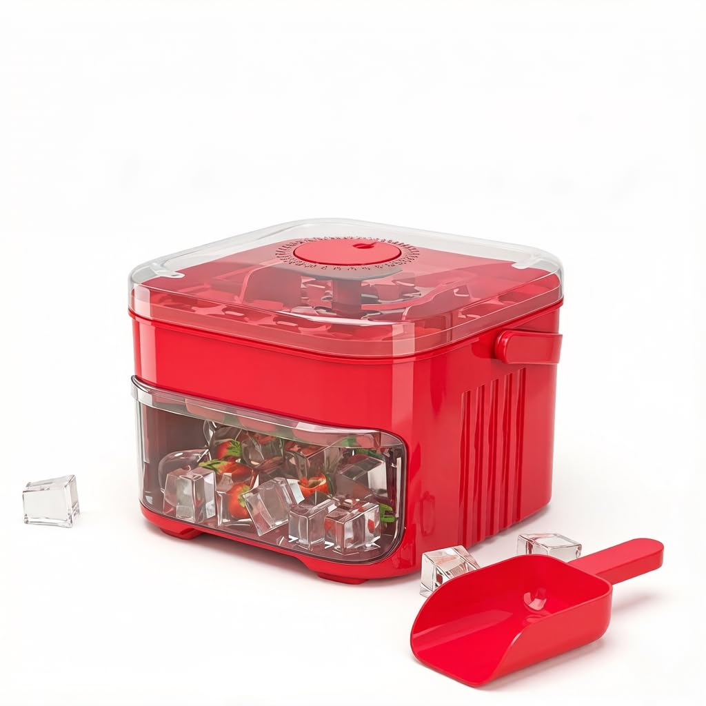 Ice Cube Tray with Lid and Bin, 50-Cube, Red