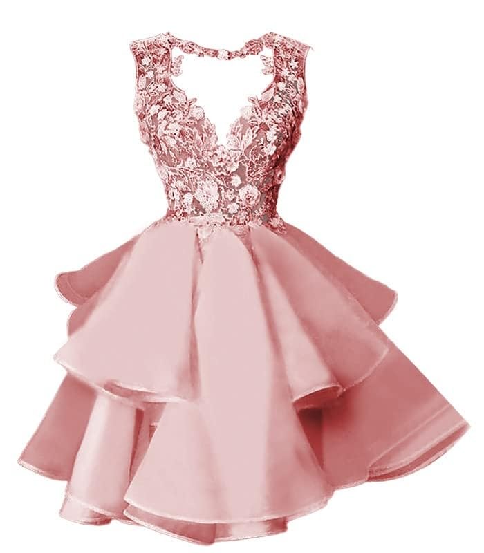 Lace Appliques Homecoming Dresses for Teens Tulle V Neck Short Prom Dress A Line Cocktail Dress