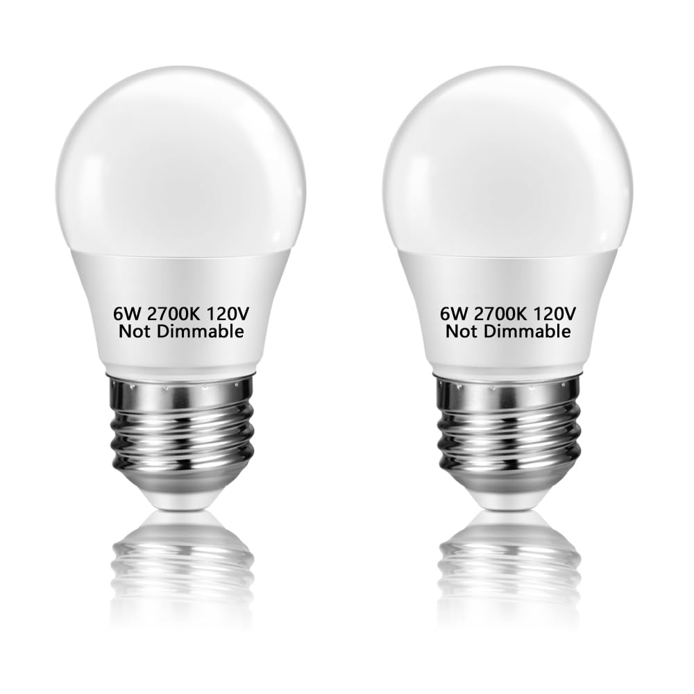NETEHA 2 Pack A15 6W 120V E26 Base Small LED Refrigerator Light Bulb Non-Dimmable 60W Equivalent 2700K Warm