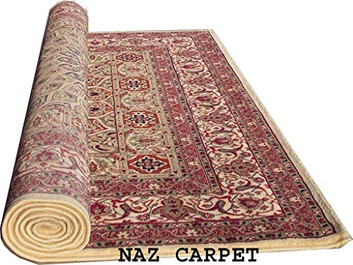 Image of Kashmiri Traditional Woollen Carpet with Advanced 1 Inch Thickness & Classical Look 180x275cm (6x9 Feet) Color Ivory
