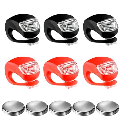Swiftctrl 6 Luci LED per Bici + 5 Batterie CR2032 – Luci Anteriori & Posteriori in Silicone Impermeabile – 3 Modalità – Bianche & Rosse per Bicicletta, Jogging, Notte