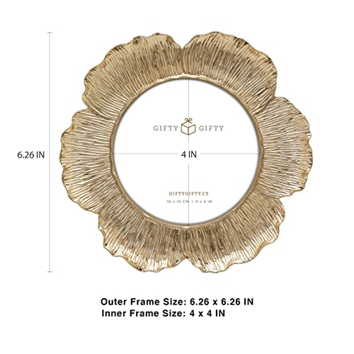 Gifty Gifty Circular Gold Floral Photo Frame / 4X4 In | For Tabletop Display | Perfect For Home Decor, Wedding, Graduation, Or Milestone Photos #TOP3