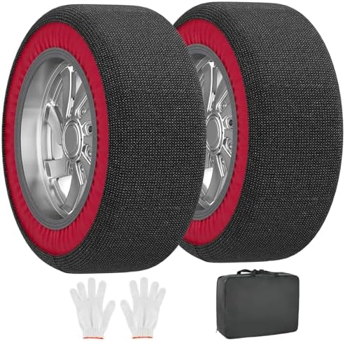 Automotive Snow Socks - Great Alternative to Tire Chains, Thickened Polyester Fiber for Maximum Traction & Grip, Fits Car, SUV, Pickup and Truck (Set of 2) - XLarge